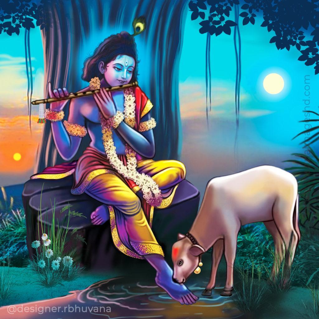 Cute Krishna HD Wallpaper Image Photo Painting Picture 11
